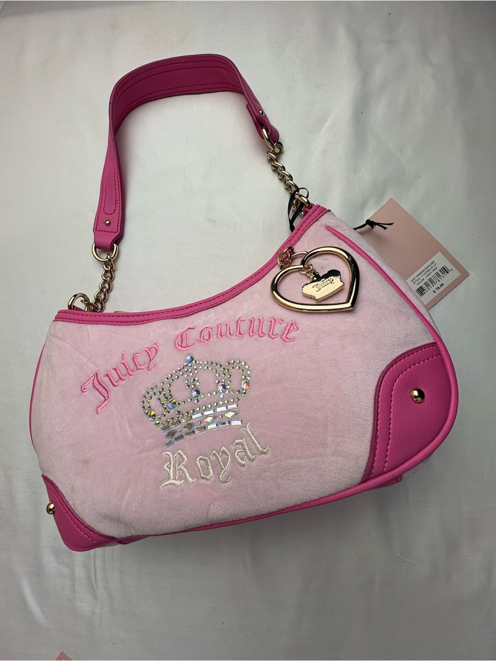 Juicy Couture Pink Embellished 'Royal' Shoulder Bag with Heart Charm